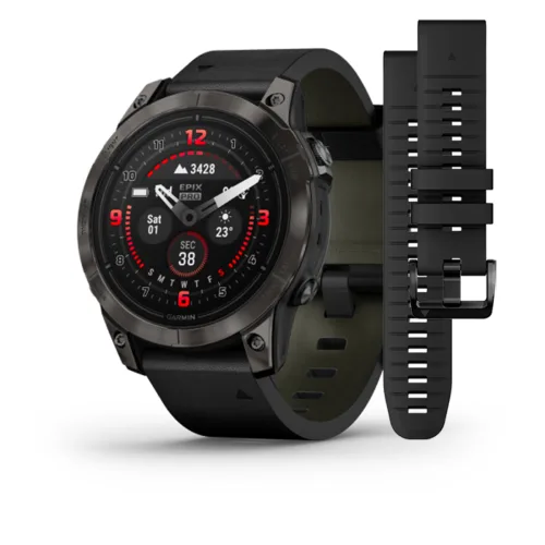 GARMIN EPIX Pro G2  47mm-Sapphire Carbon Grey DLC Titanium with Black Leather Band (plus black silicone band) 010-02803-30 010-02803-30 от прозводителя Garmin