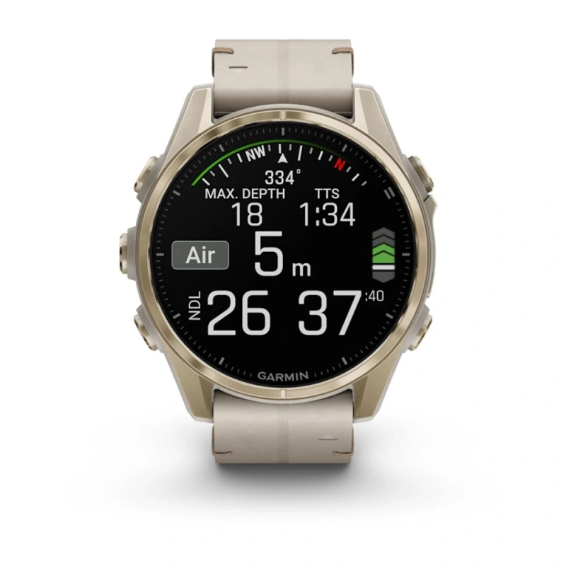Garmin Fenix 8 - 43 мм AMOLED | Sapphire | Soft Gold with Limestone Leather Band