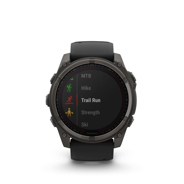 Garmin Fenix ​​8 — 51 мм — титановый корпус Solar Sapphire Carbon Grey DLC с силиконовым ремешком черного/серого цвета 010-02907-11 от прозводителя Garmin