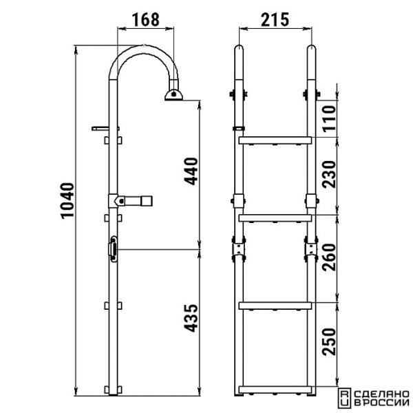 Трап складной с горизонтальным креплением, 4 ступени ироко (ширина 215мм.) 040122T от прозводителя Техномарин