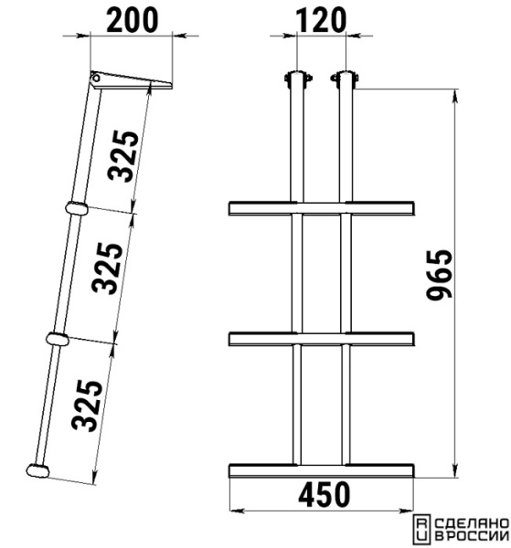 Трап дайверский телескопический складной, 3 черных ступени (ширина 450 мм.) 040181BT от прозводителя Техномарин