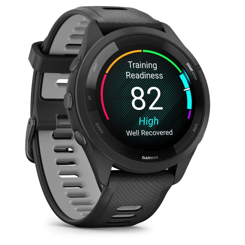Garmin Forerunner 265 - 46 мм | Black Bezel and Case with Black/Powder Gray Silicone Band