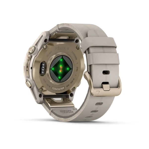 GARMIN FENIX 8 - 43 MM, AMOLED, SAPPHIRE SOFT GOLD STAINLESS STEEL WITH FOG GRAY LEATHER BAND PLUS FOG GRAY/DARK SANDSTONE SILICONE BAND 010-02903-40 010-02903-40 от прозводителя Garmin