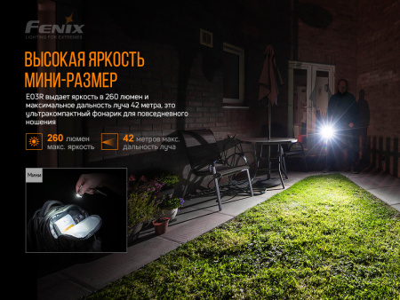 Фонарь Fenix E03R серый 260 люмен E03R от прозводителя Fenix