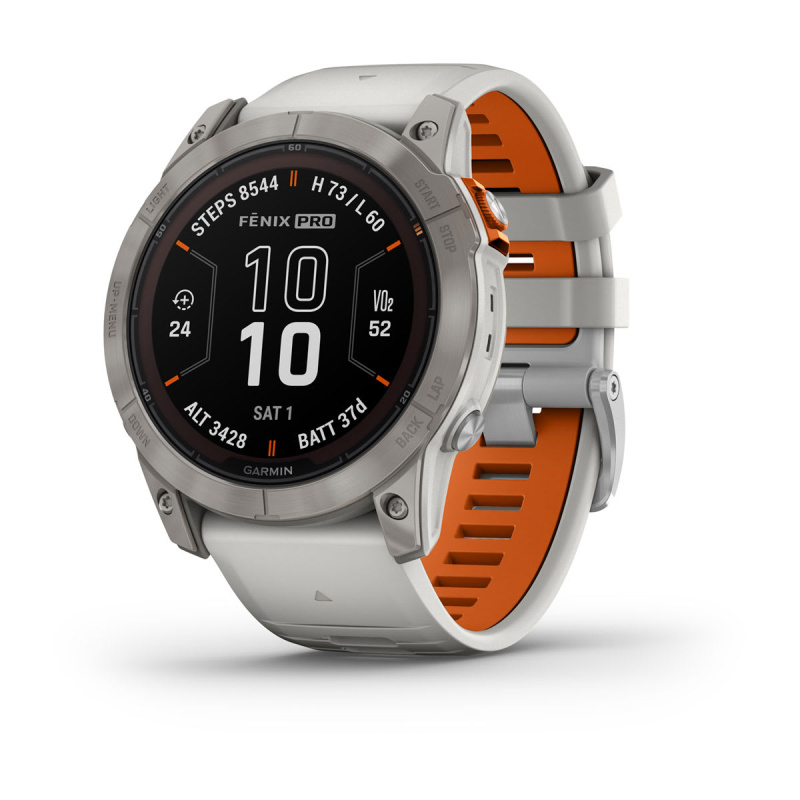 Garmin Fenix 7x Pro - 51 мм SOLAR | SAPPHIRE | Titanium with Fog Gray/Ember Orange Band