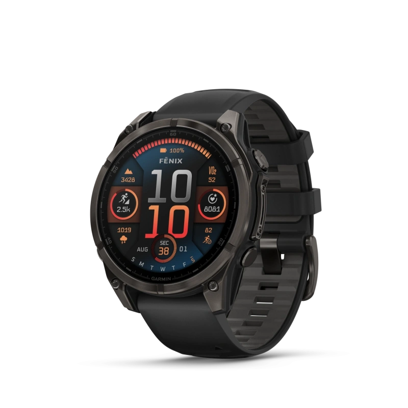 Garmin Fenix 8 - 47 мм AMOLED | SAPPHIRE | Carbon grey DLC titanium with Black/pebble grey silicone band