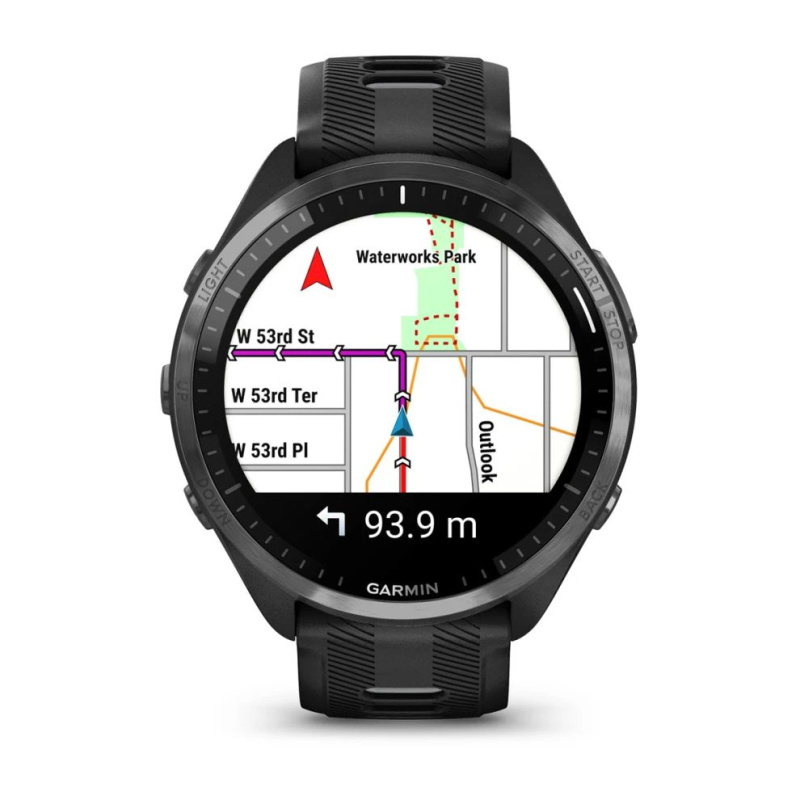 Garmin Forerunner 965 - | Carbon Grey DLC Titanium Bezel with Black Case and Black/Powder Grey Silicone Band